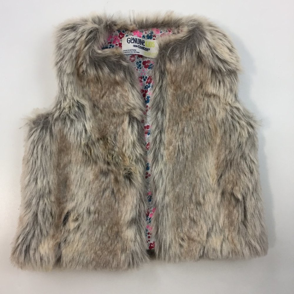 OSHKOSH Genuine Kids Beige Brown Faux Fur Multi-Color Floral Lining Vest